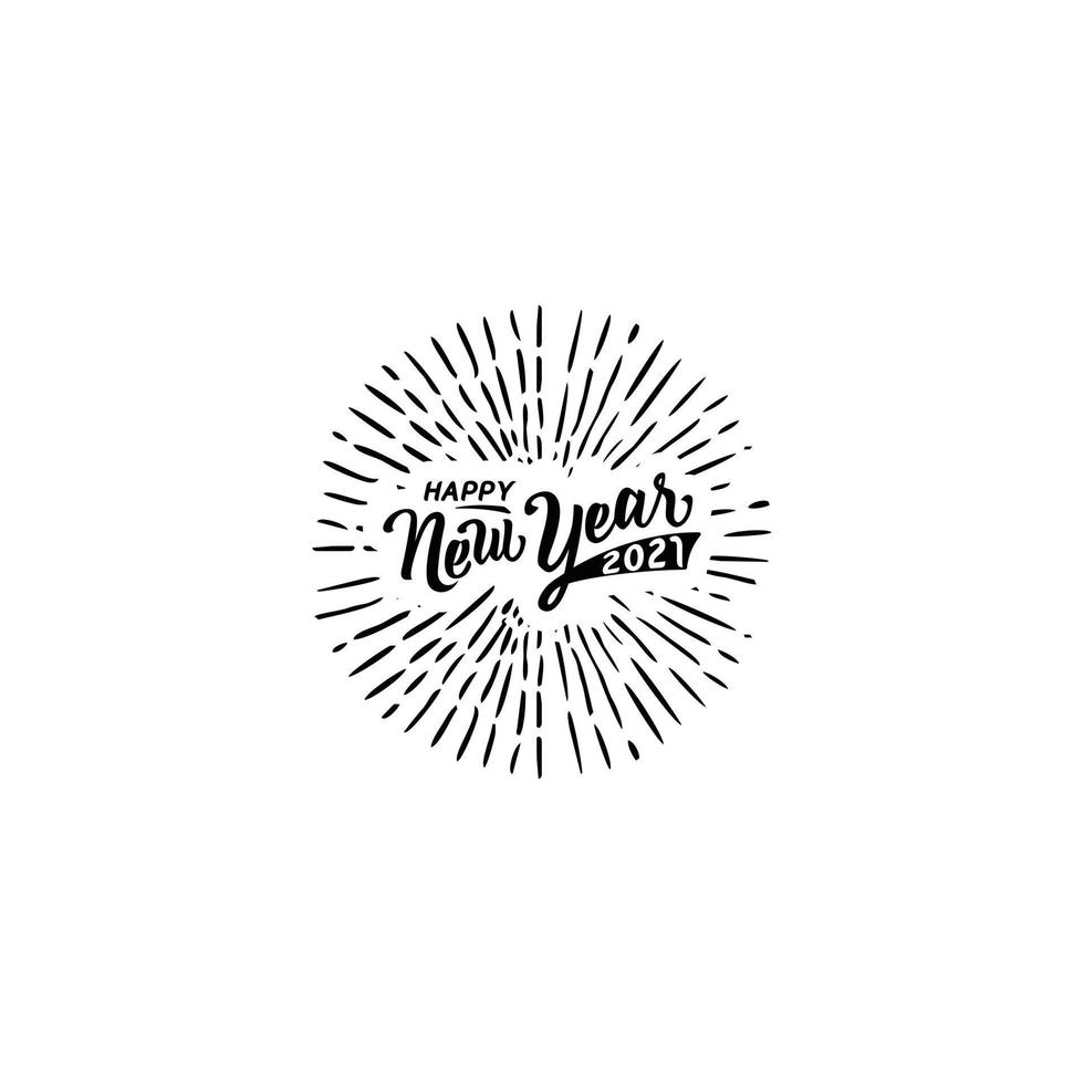 Happy 2021 New Year. Holiday Vector Illustration With Lettering Composition And Burst.