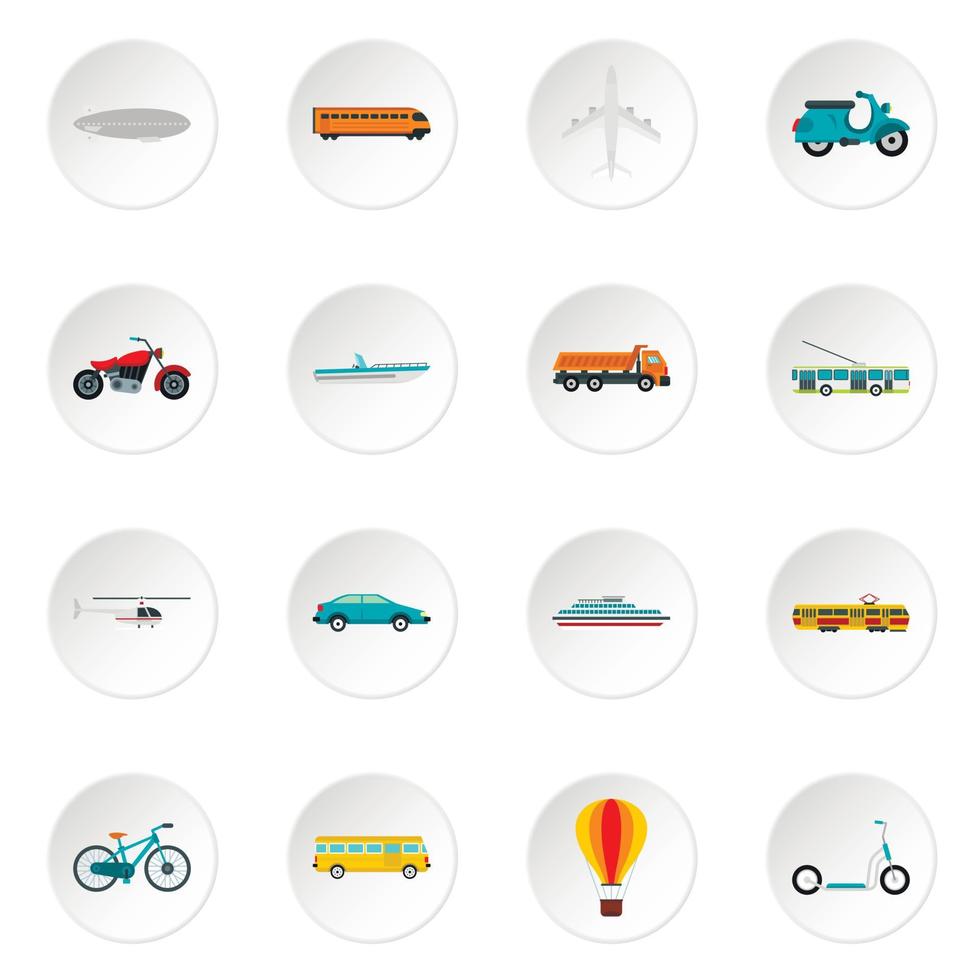 Transport icons set, flat style vector