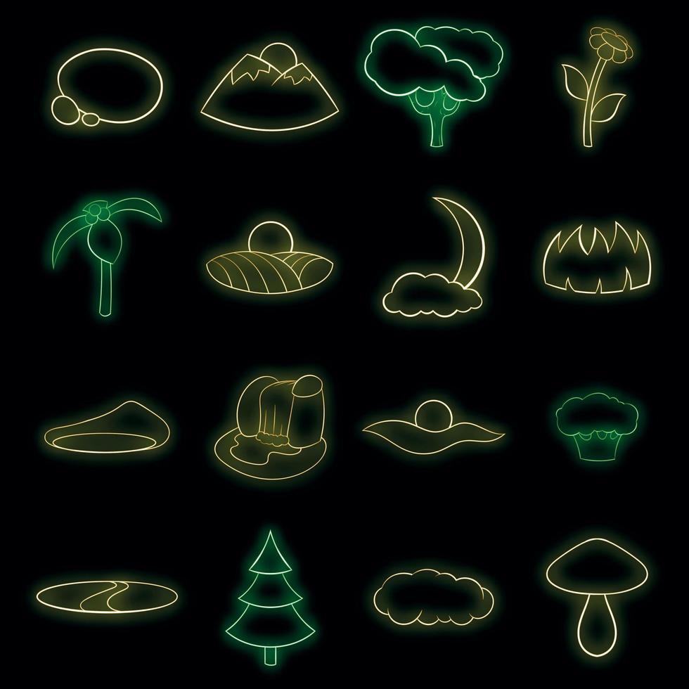 Landscape icons set vector neon