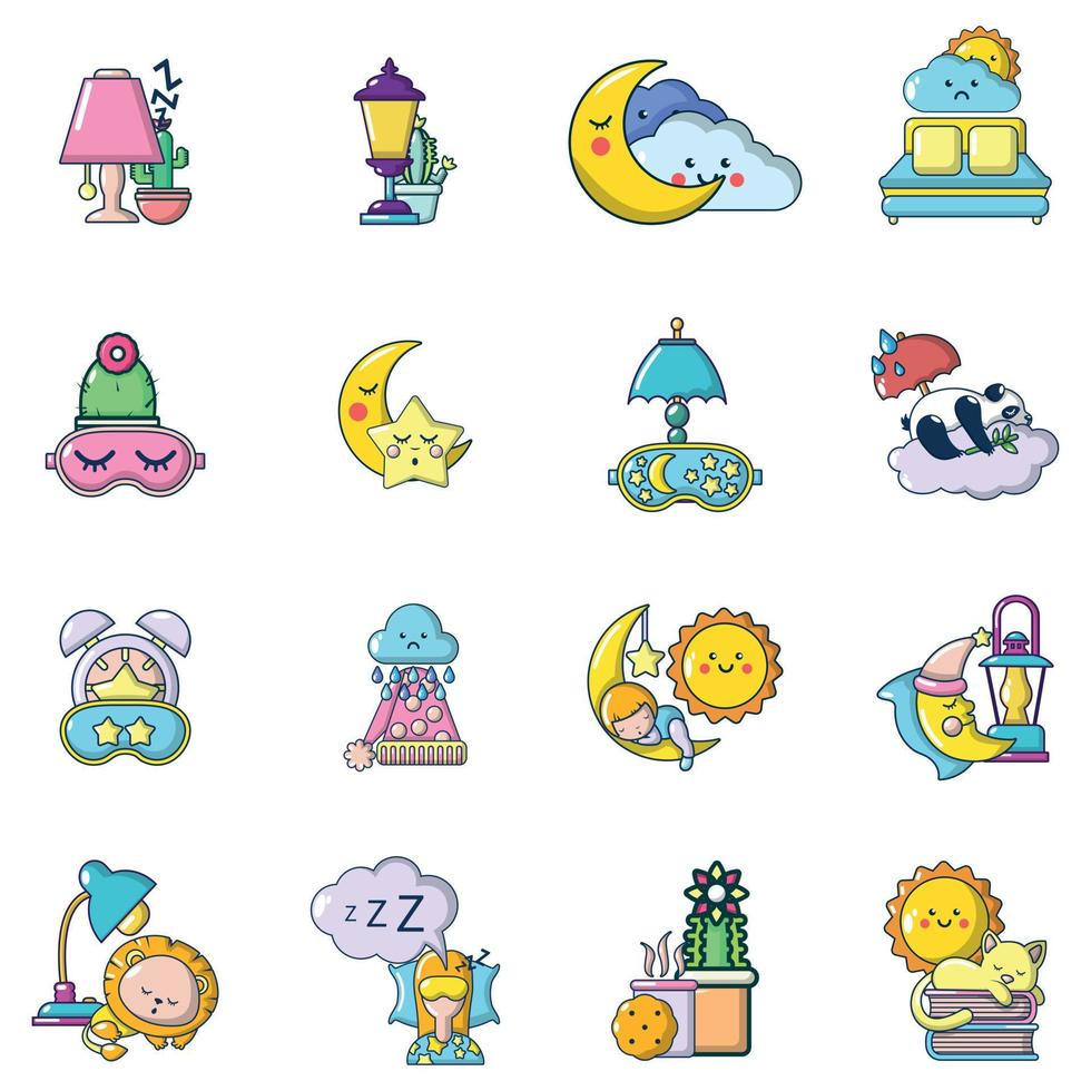 Sleep icons set, cartoon style vector