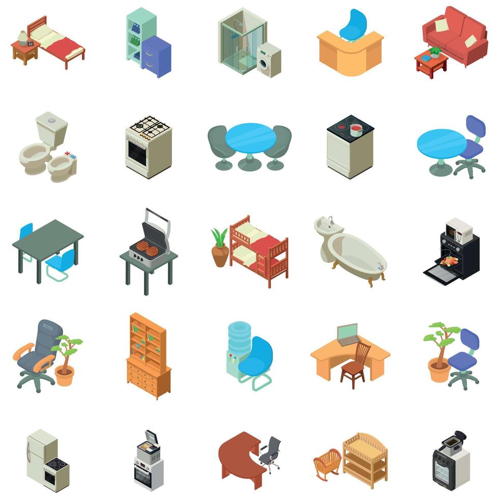 Home furniture icons set, isometric style vector