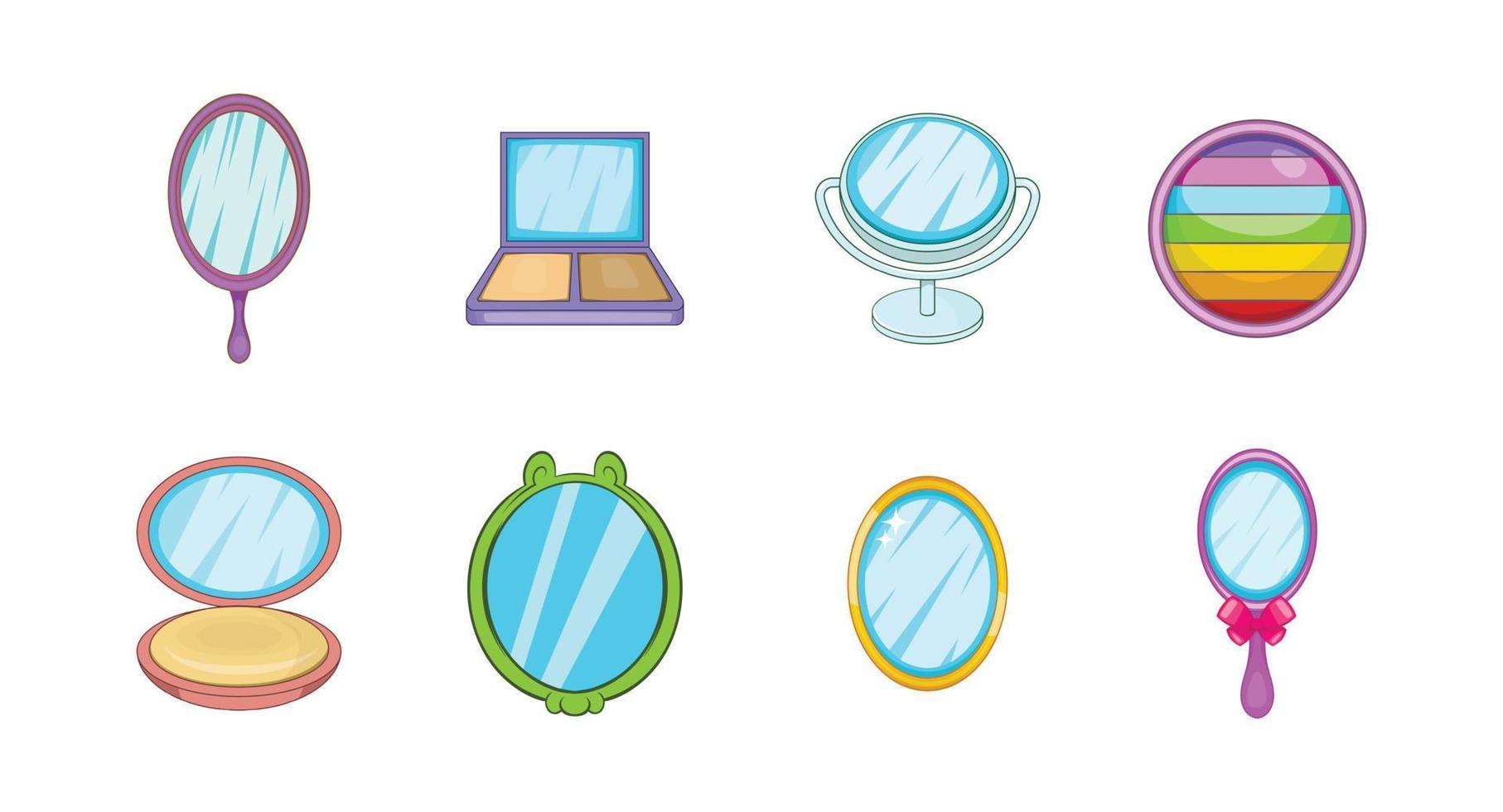 Mirror icon set, cartoon style vector