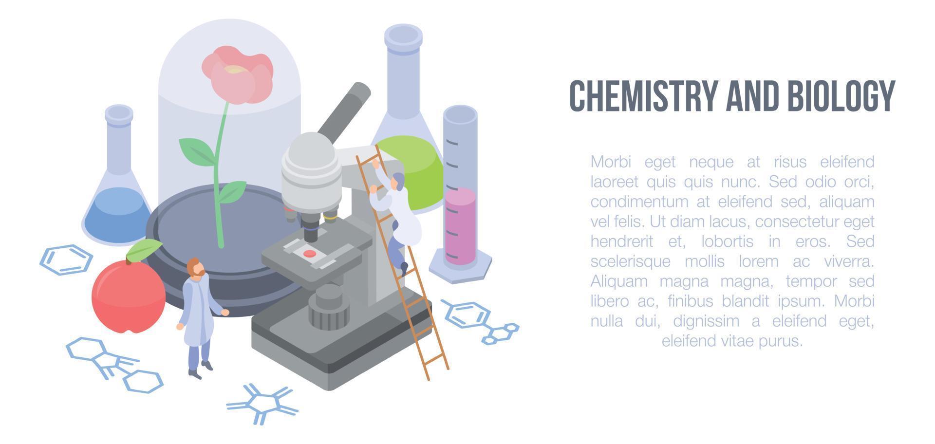 Chemistry and biology concept banner, isometric style vector