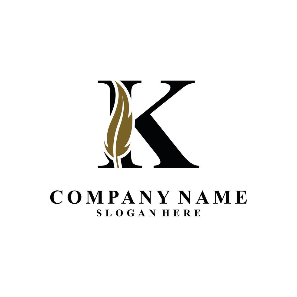 Initial Letter K Logo with feather concept. vector