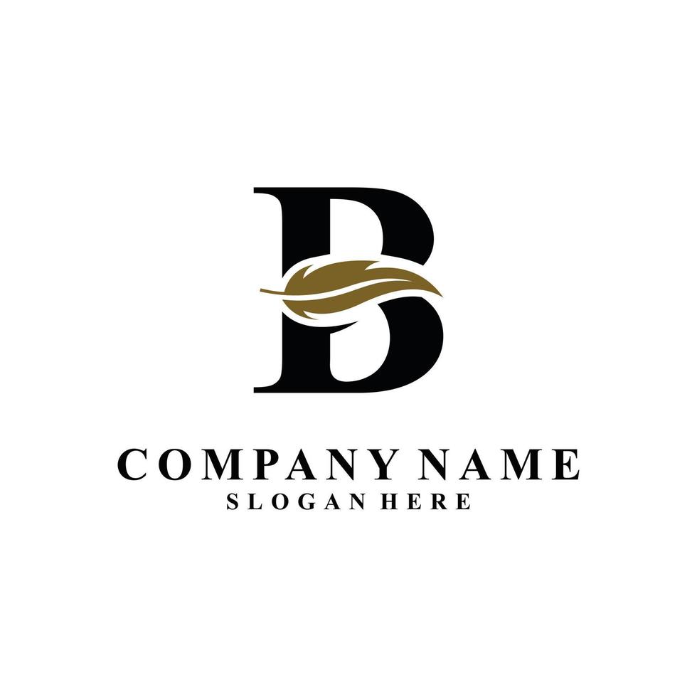 Initial Letter B Logo with feather concept. vector