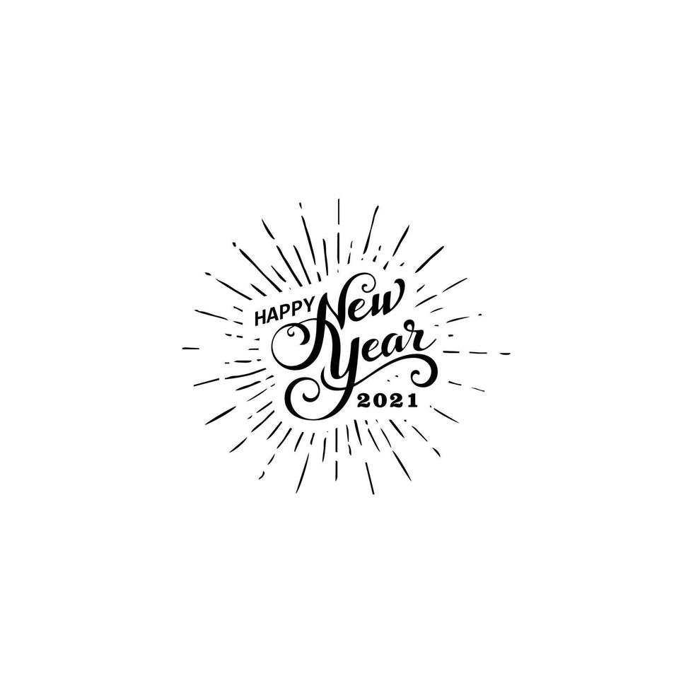Happy 2021 New Year. Holiday Vector Illustration With Lettering Composition And Burst.