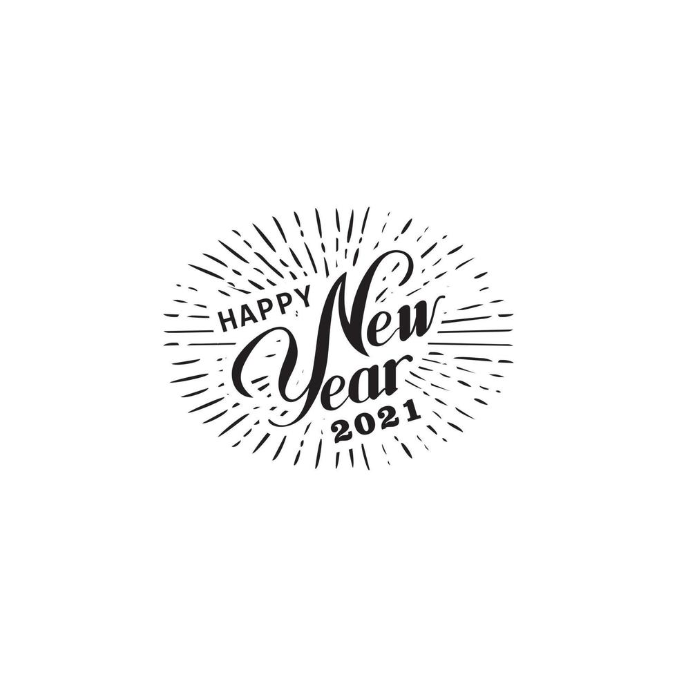 Happy 2021 New Year. Holiday Vector Illustration With Lettering Composition And Burst.