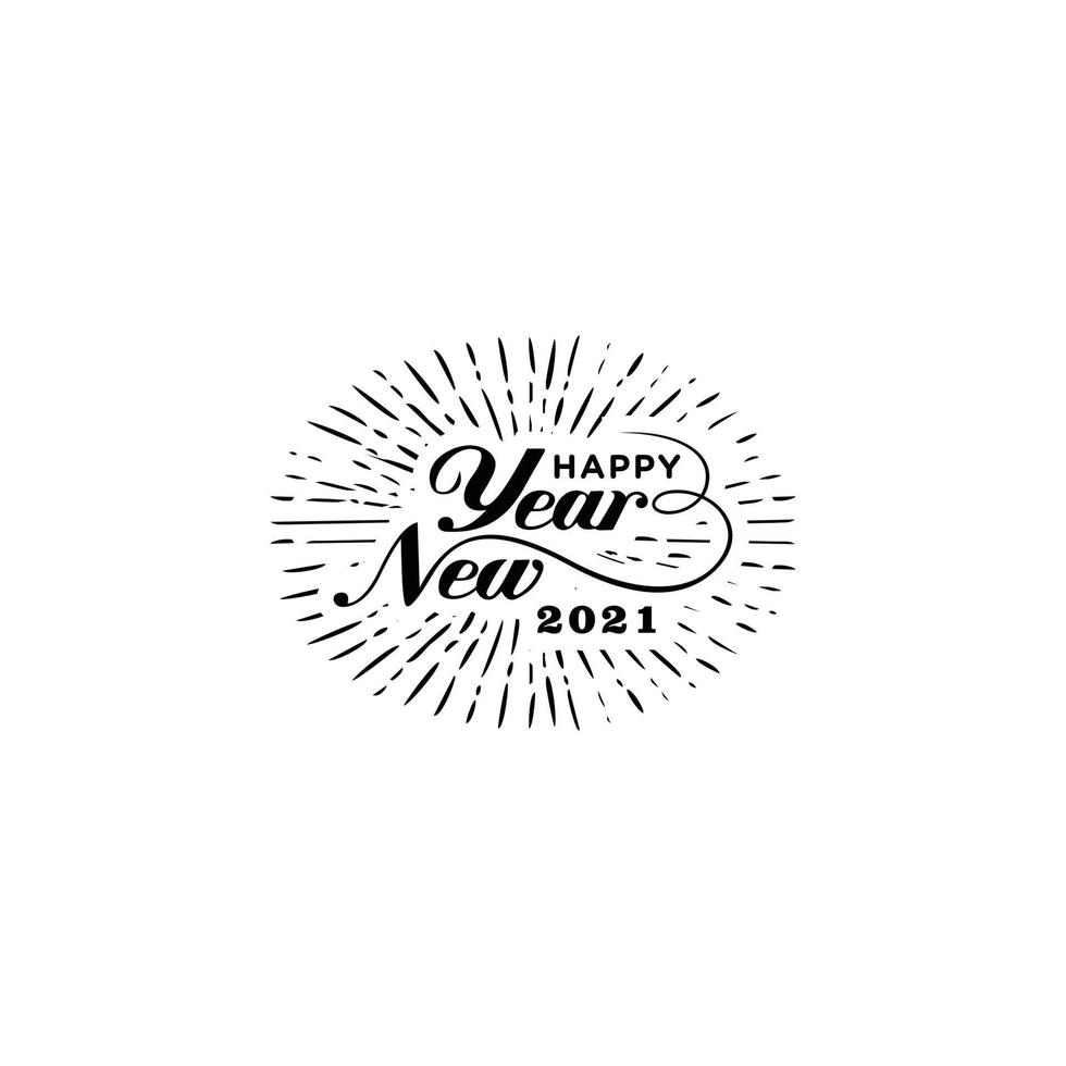 Happy 2021 New Year. Holiday Vector Illustration With Lettering Composition And Burst.