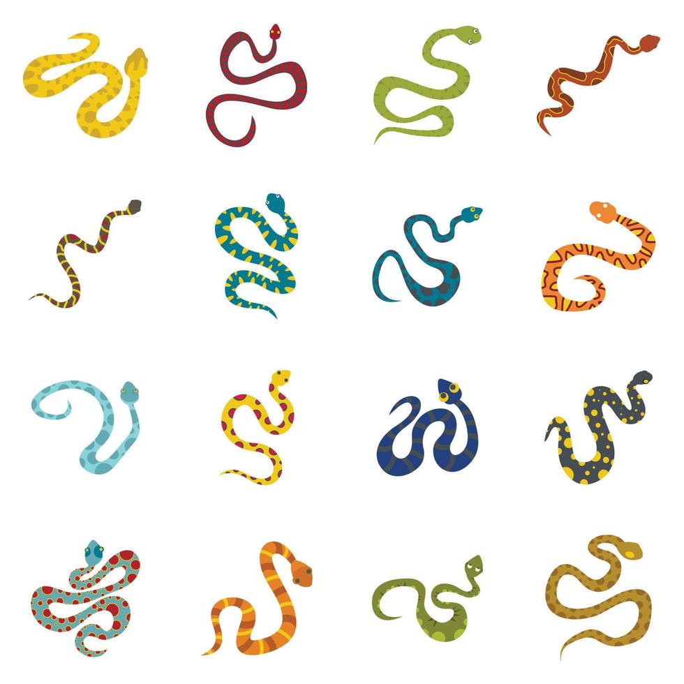 iconos de serpiente establecidos en estilo plano vector