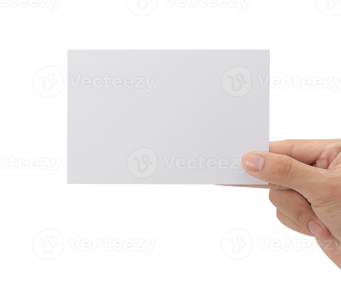 Hand holding blank paper, Greeting card mockup png