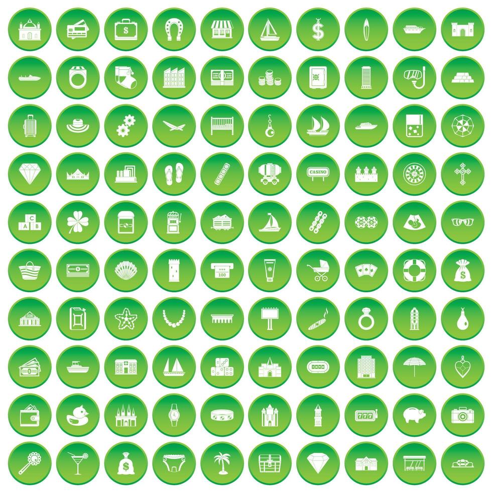 100 water sport icons set green circle vector