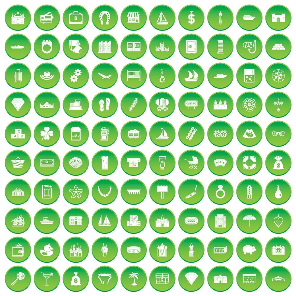 100 iconos de deportes acuáticos establecer círculo verde vector