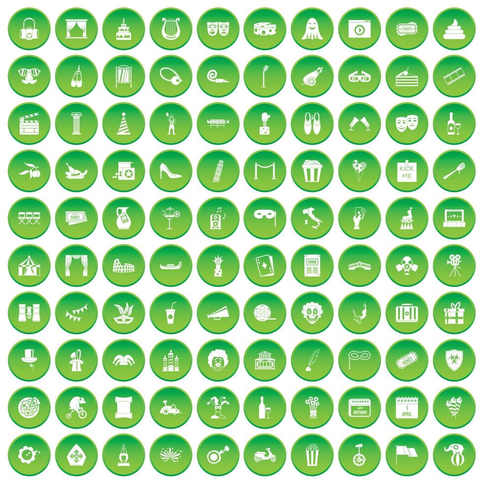 100 mask icons set green circle vector