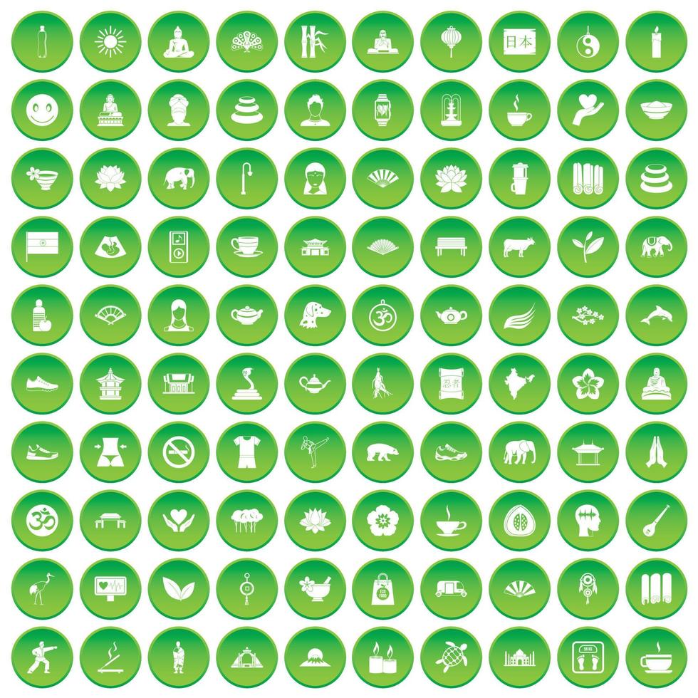 100 world tour icons set green circle vector