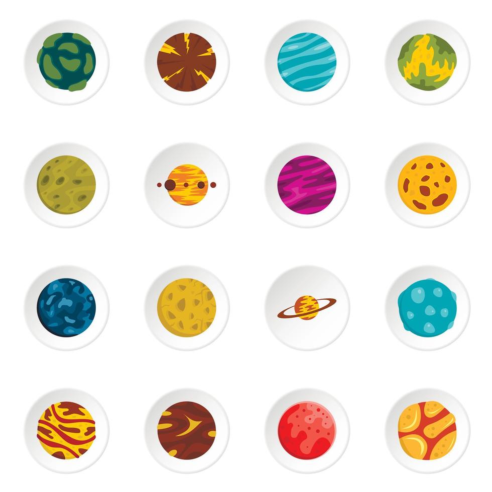 Fantastic planets icons set in flat style vector