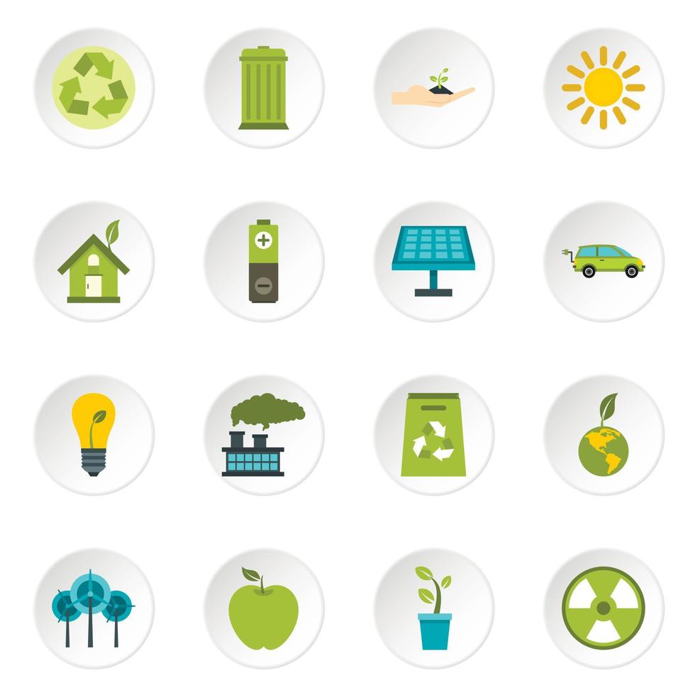 Ecology icons set, flat style vector