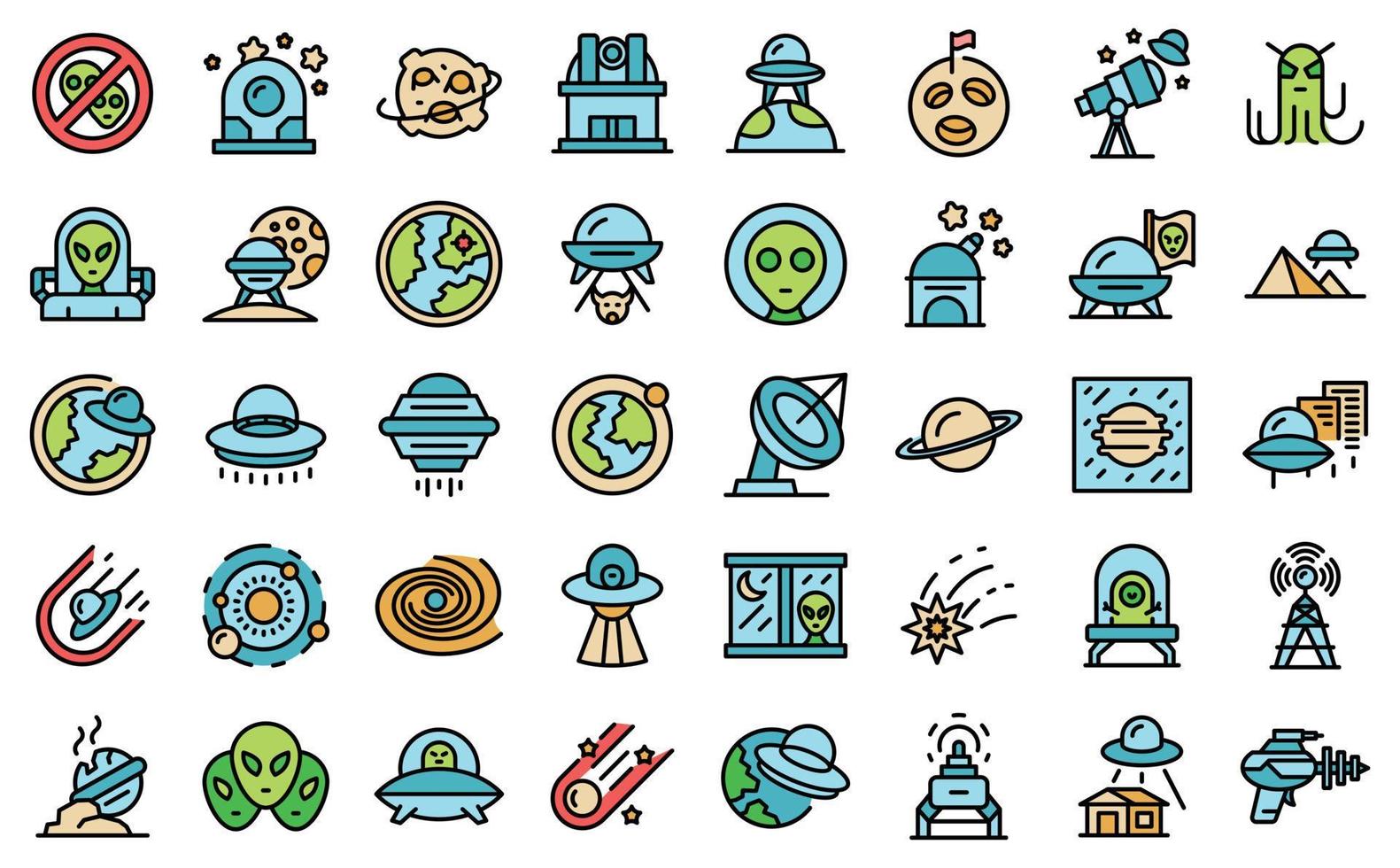 conjunto de iconos de extraterrestres espaciales vector plano