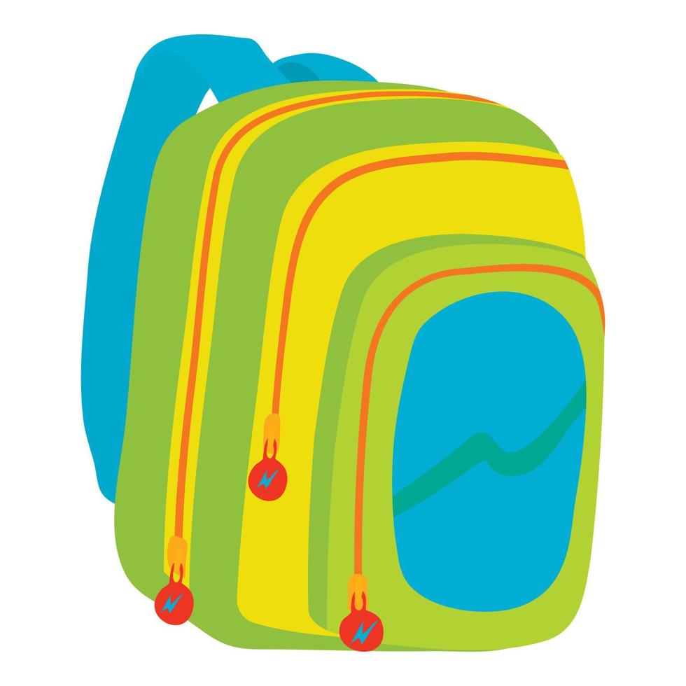 icono de mochila escolar para niños, estilo de dibujos animados vector