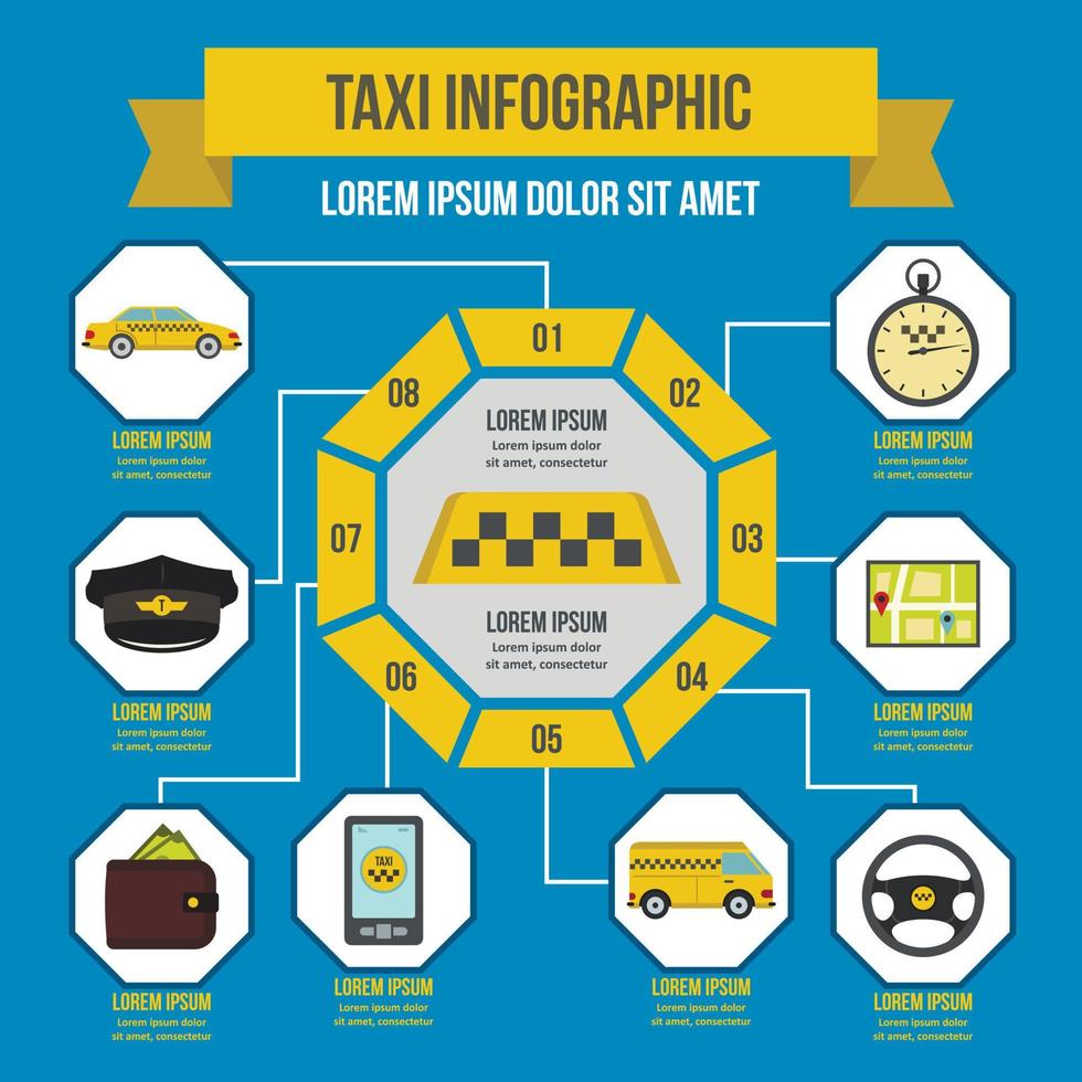 concepto infográfico de taxi, estilo plano vector