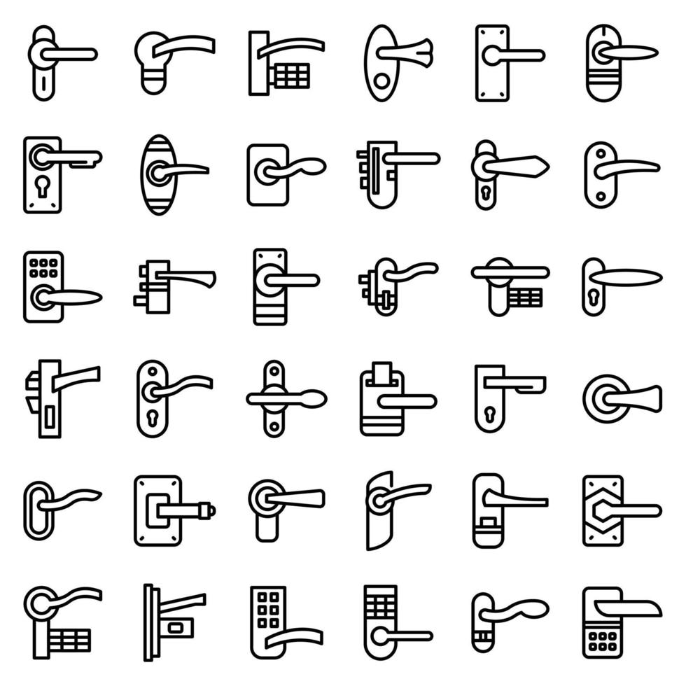 Door handles icons set, outline style vector