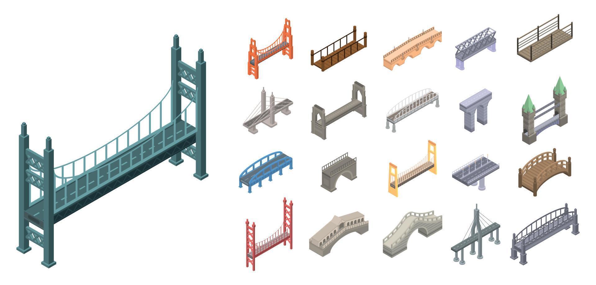 Bridges icons set, isometric style vector