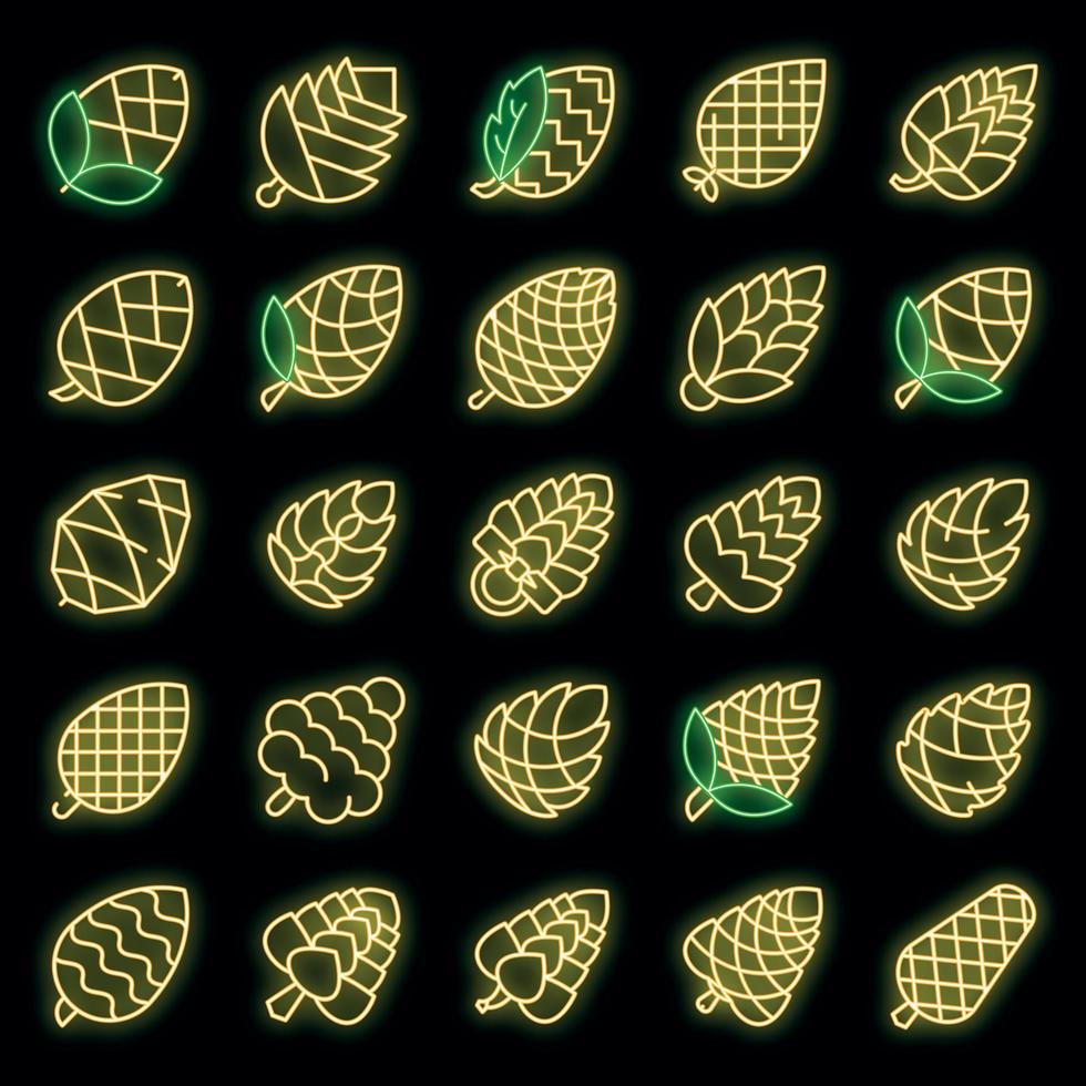 Pine cone icons set vector neon