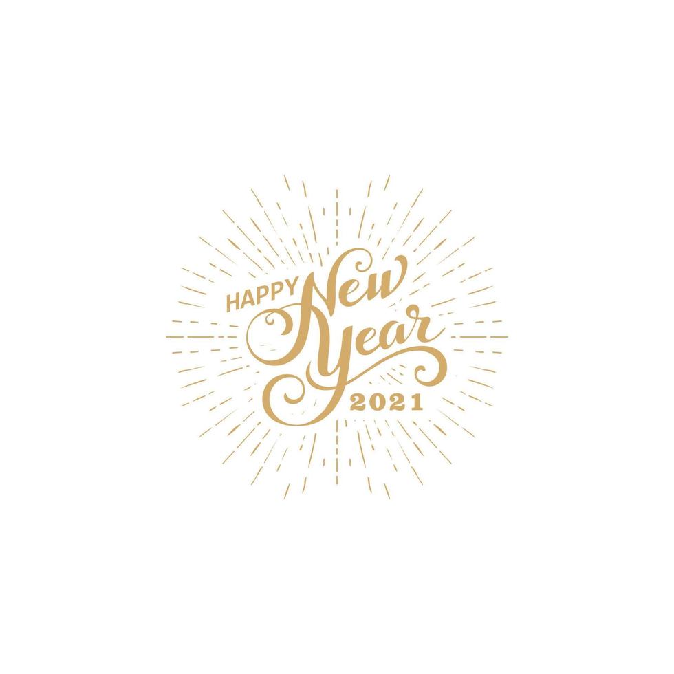 Happy 2021 New Year. Holiday Vector Illustration With Lettering Composition And Burst.