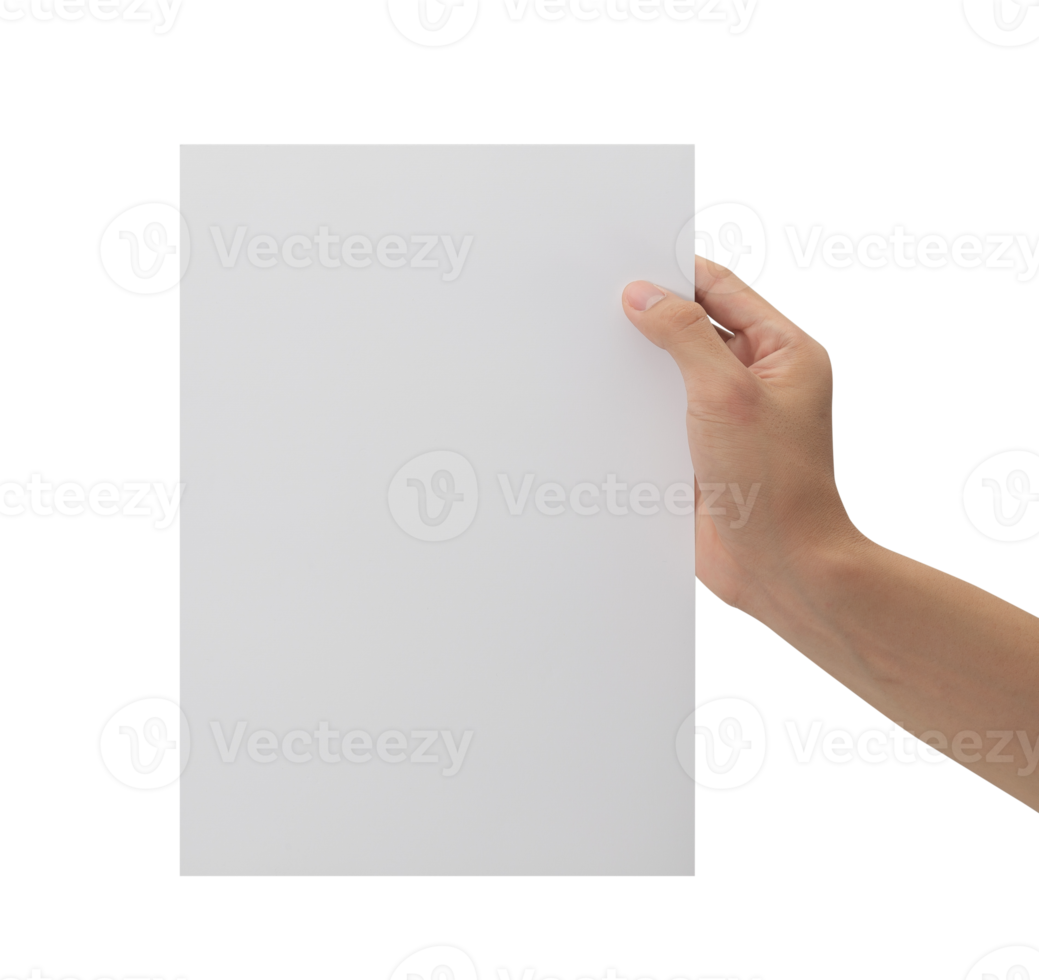 Hand holding blank paper, Greeting card mockup png