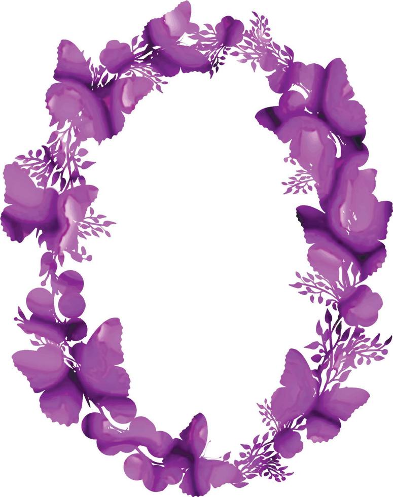 Wreath purple colour  texture with butterfly and flowers. vector