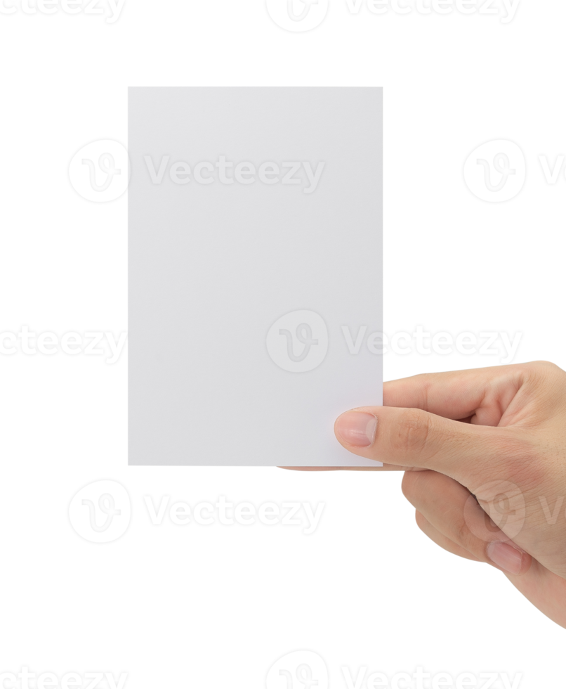 mano che tiene carta bianca, mockup di biglietto di auguri png