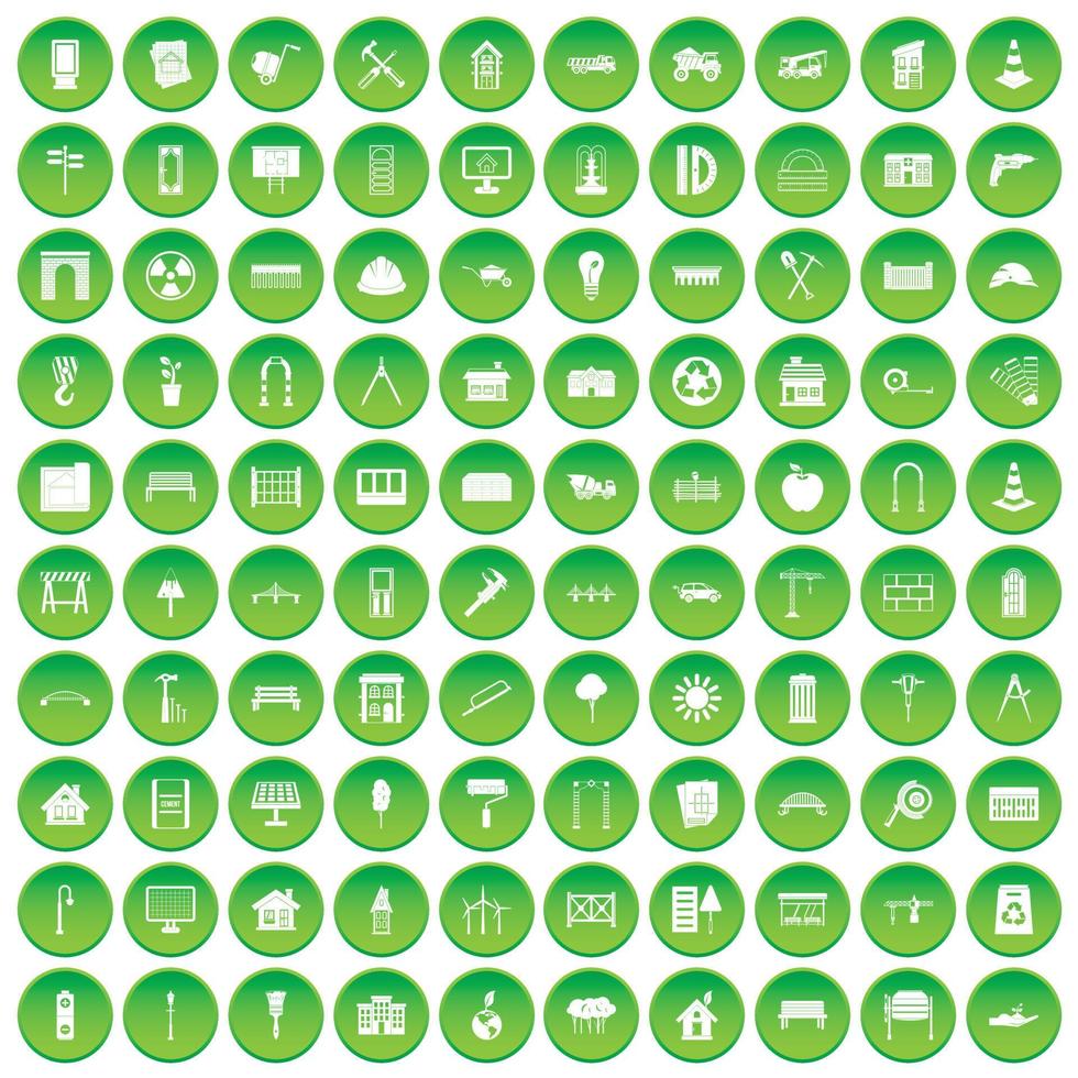 100 architecture icons set green circle vector