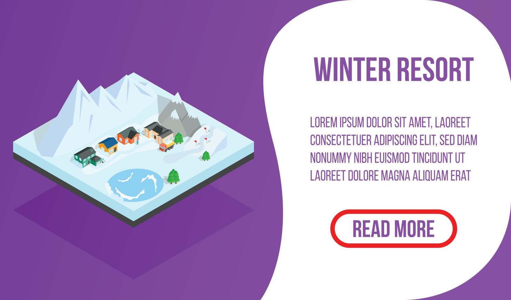 Winter resort banner, isometric style vector