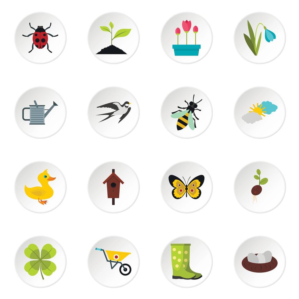 Spring icons set, flat style vector