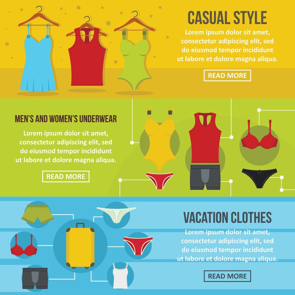 Underwear store banner horizontal set, flat style vector