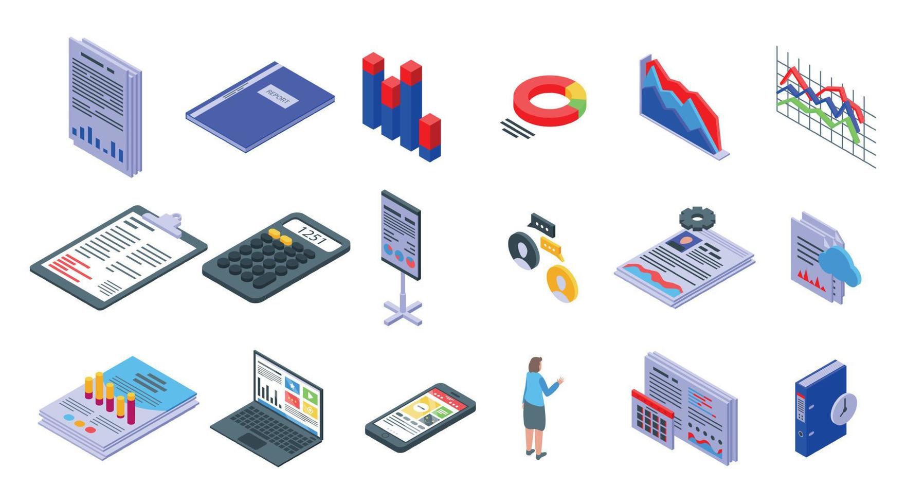 Report icons set, isometric style vector