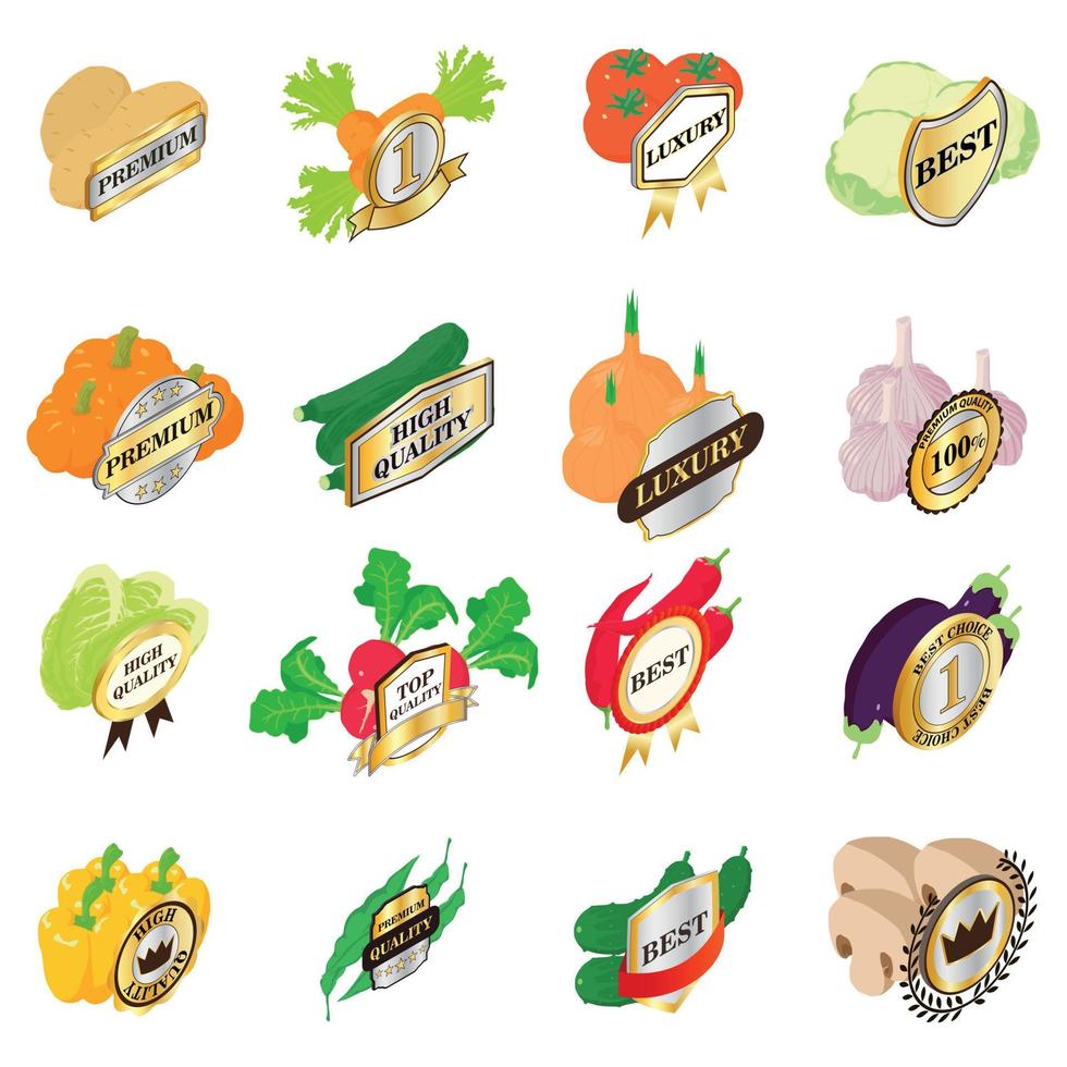 Best vegetables icons set, isometric style vector