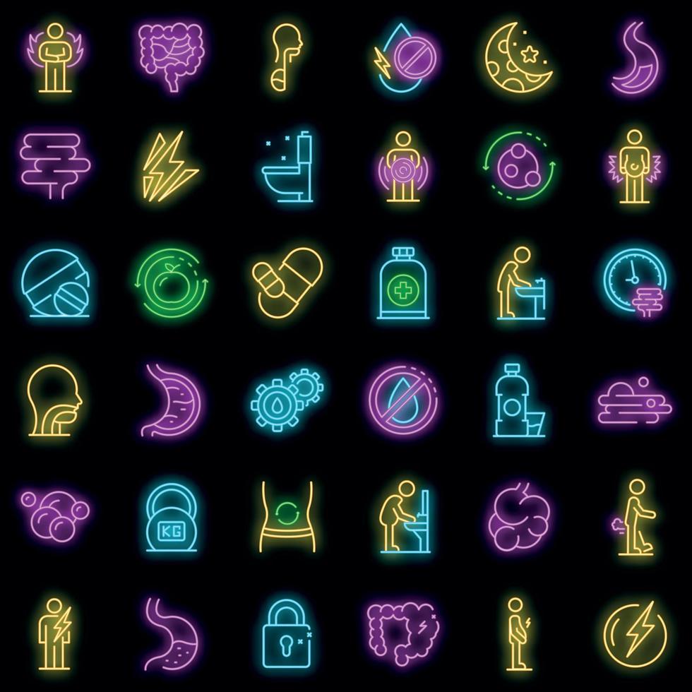 Digestion icons set vector neon
