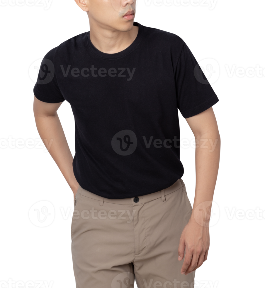 Young man in black T shirt mockup cutout, Png file