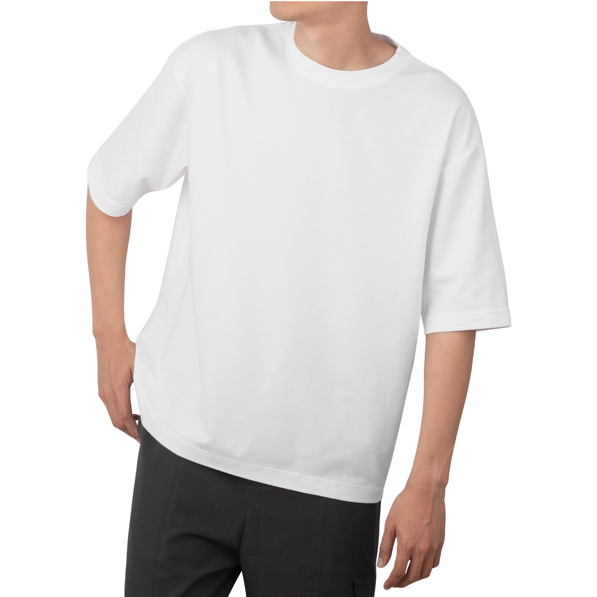 Man in white oversize t-shirt mockup, Design template 8519625 PNG