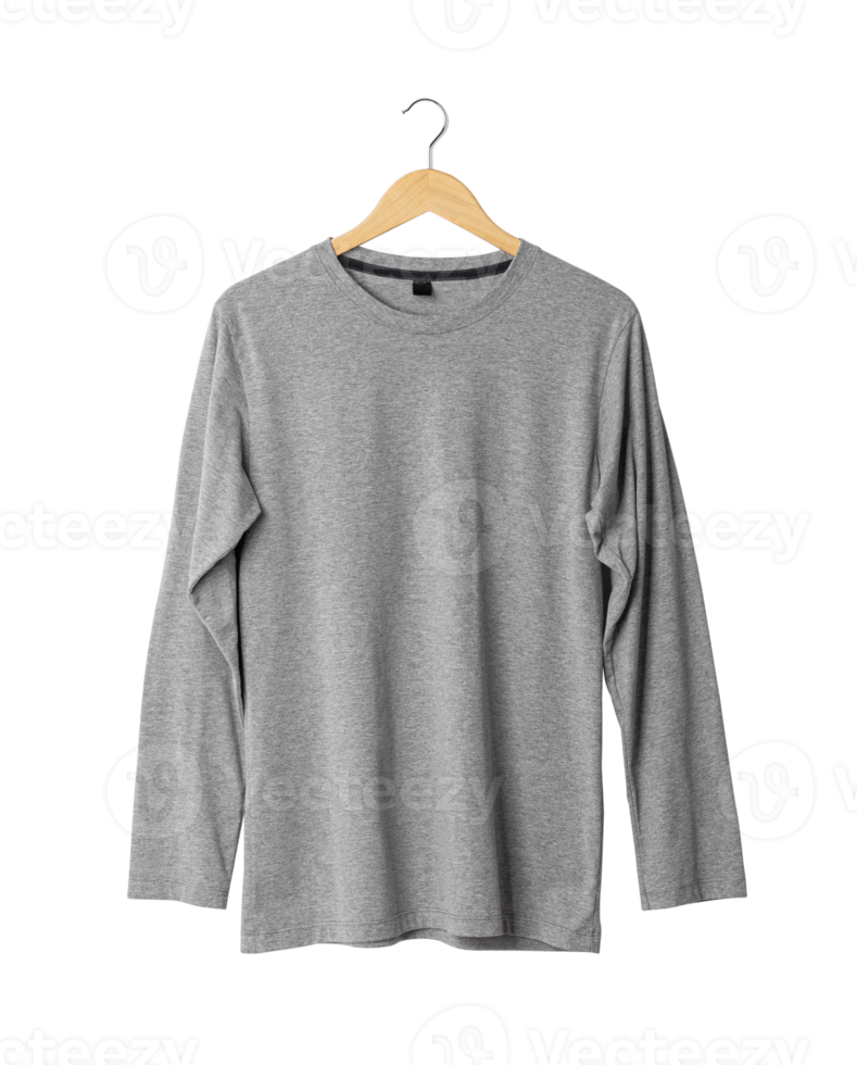 Gray long sleeve T shirt mockup hanging, Png file