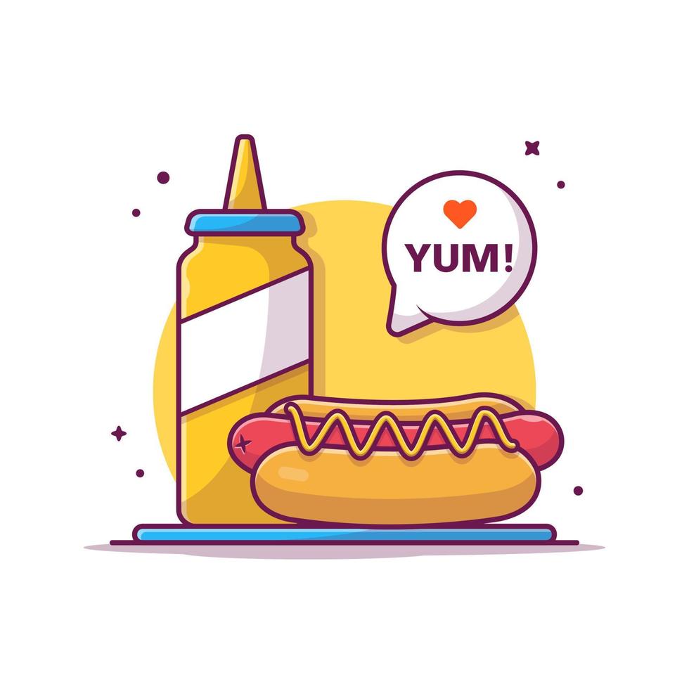 Hot dog With Mustard Cartoon Vector Icon Illustration. Food  And Drink Icon Concept Isolated Premium Vector. Flat  Cartoon Style