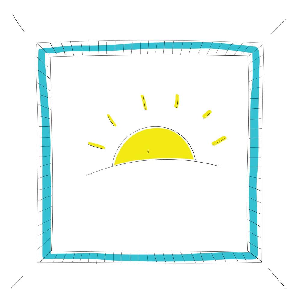 Picture with frame, sunset or sunrise. Drawing sketch vector