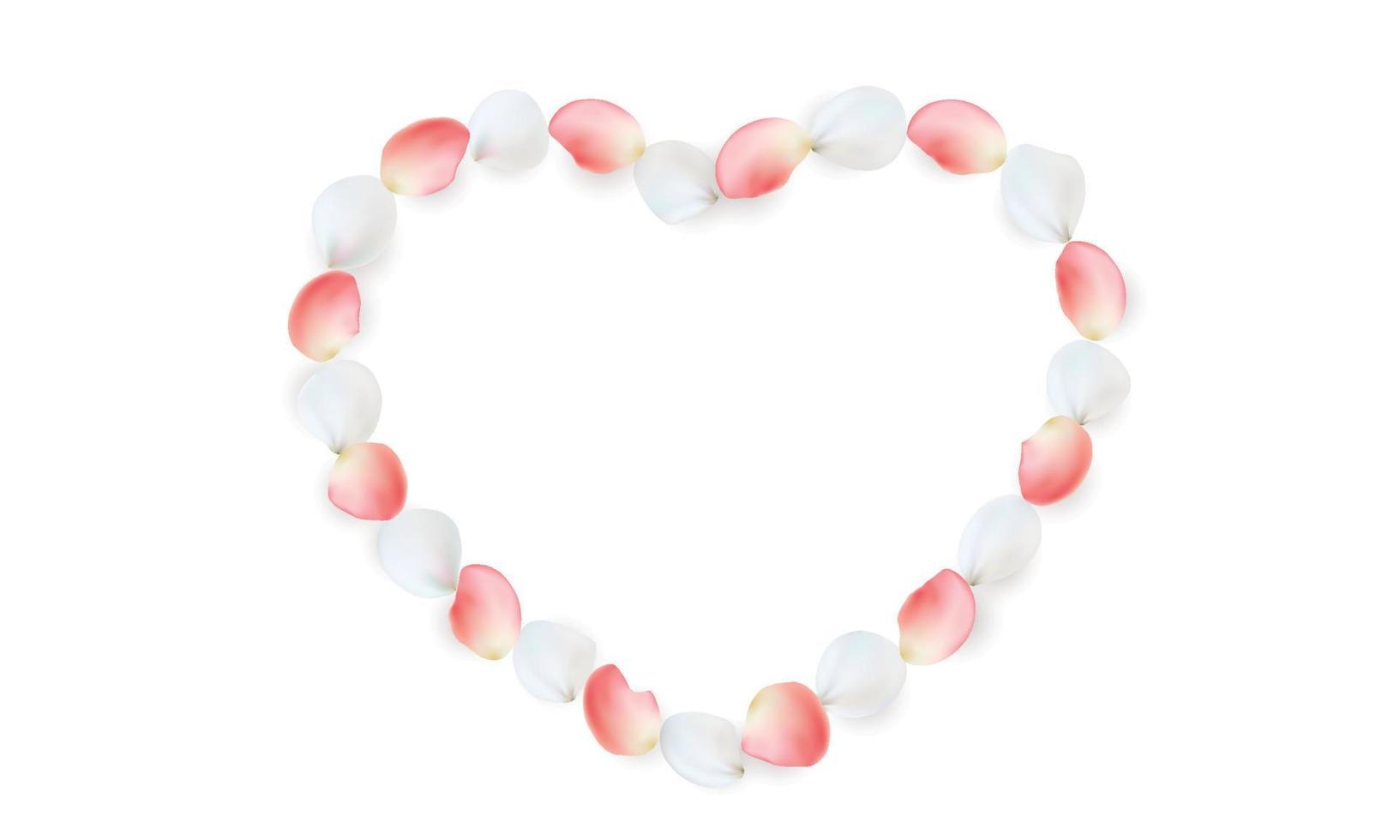 Heart made of pink and white rose petals. vector