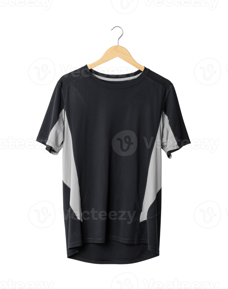 Black sport T shirt mockup hanging, Png file