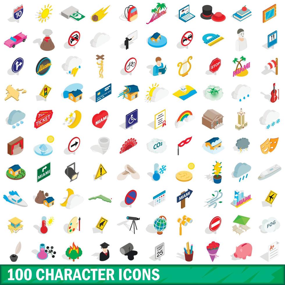 100 character icons set, isometric 3d style vector