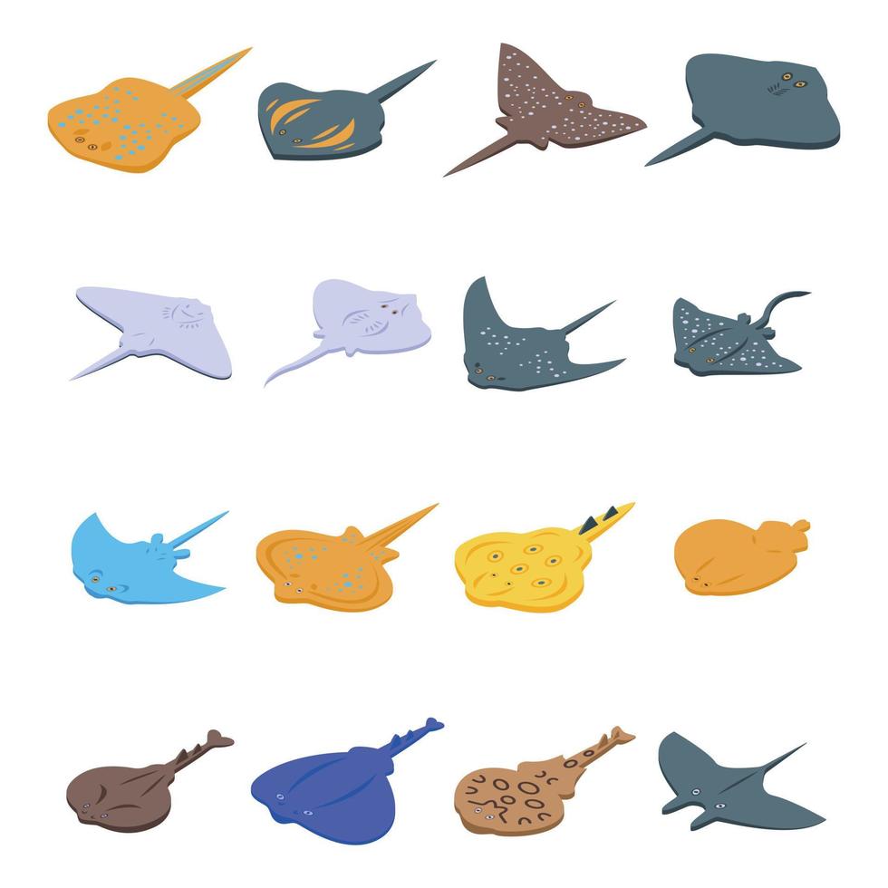Stingray icons set, isometric style vector