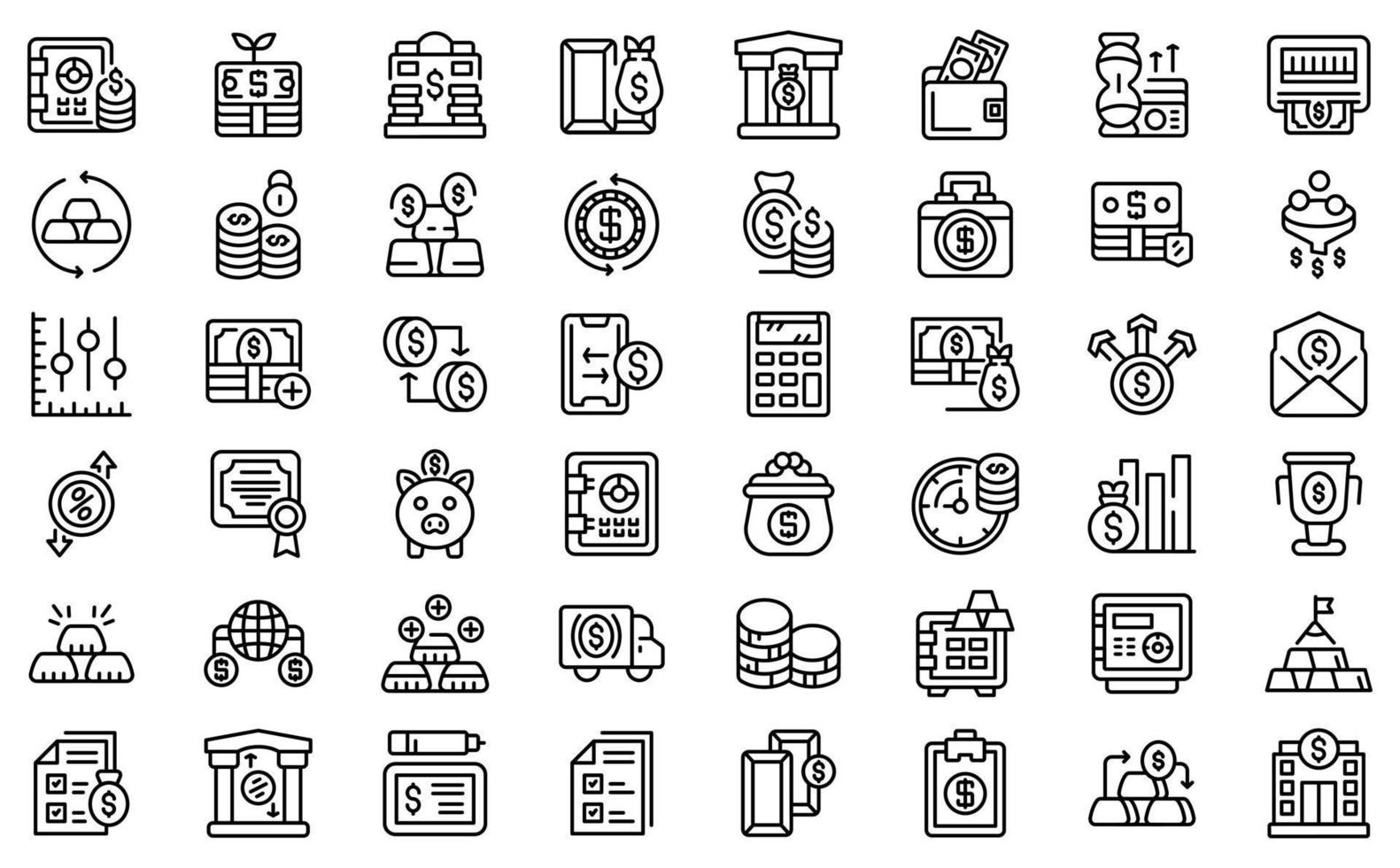 Bank reserves icons set, outline style vector
