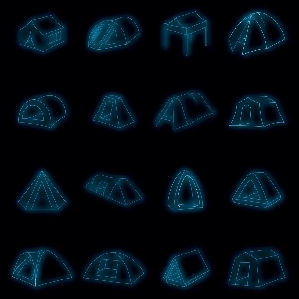 Tent forms icons set vector neon