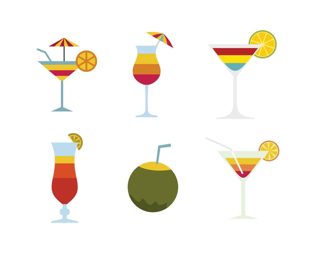 Cocktail icon set, flat style vector