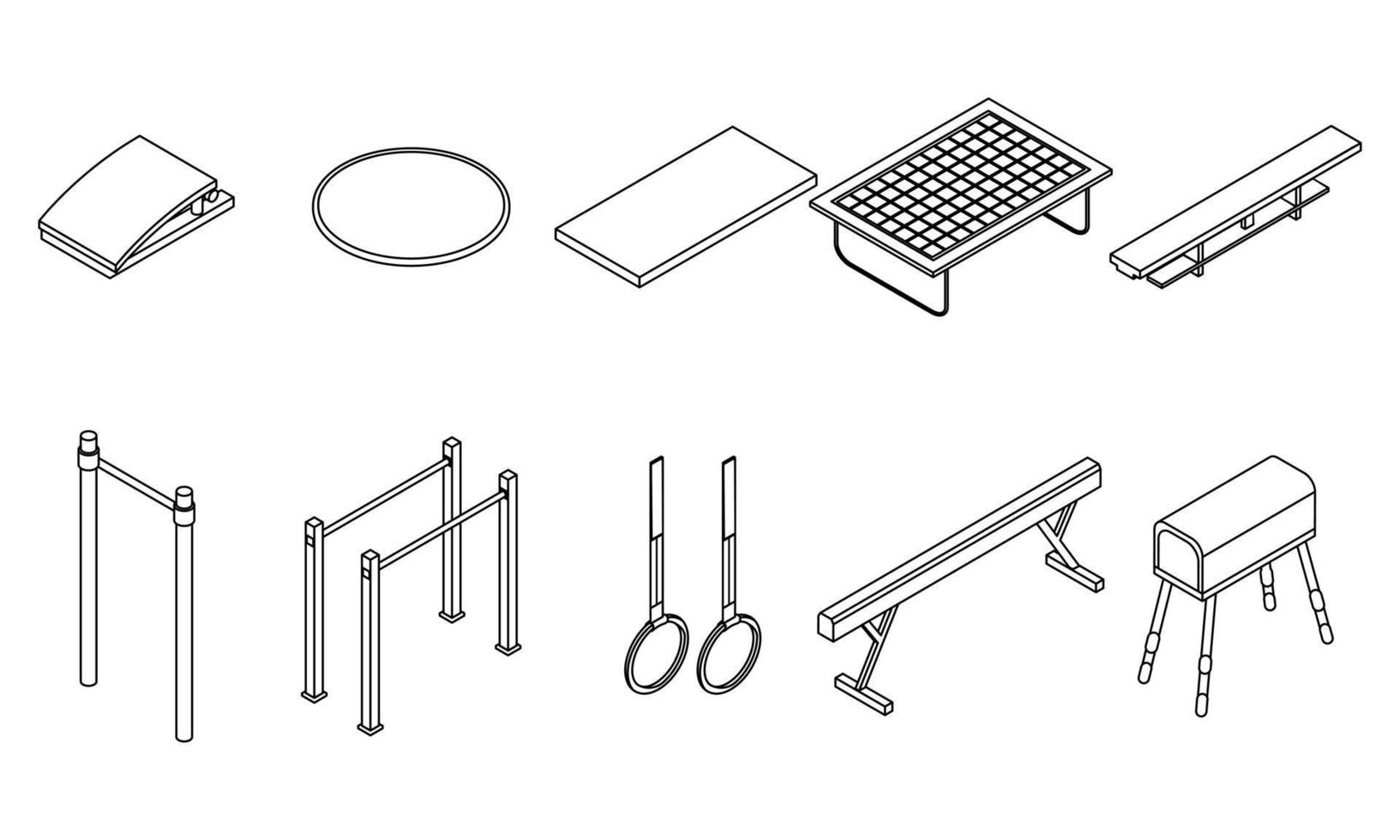 Gymnastics equipment icons set vector outine